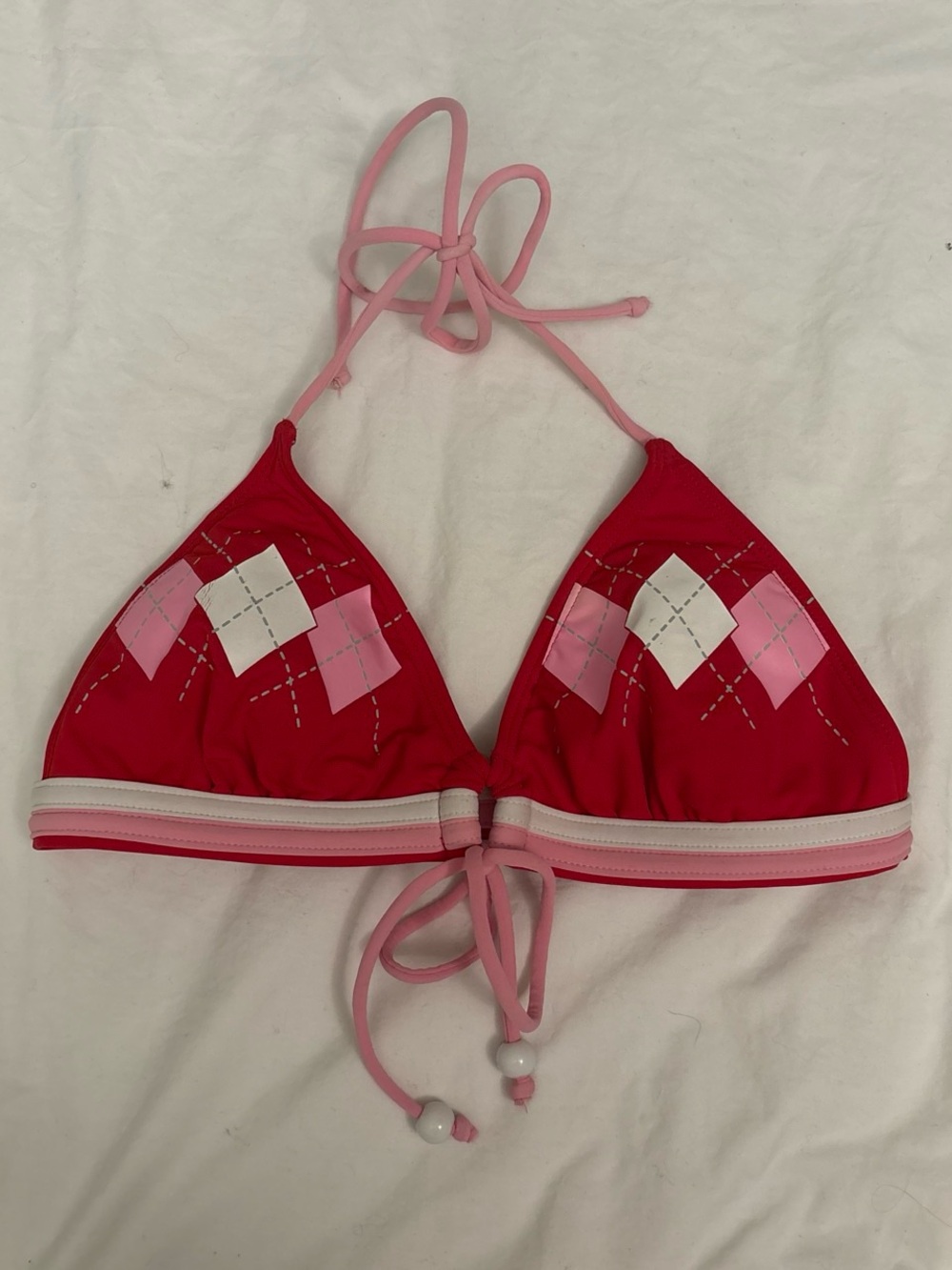 Pink Argyle Triangle Bikini Top - Women's Swim